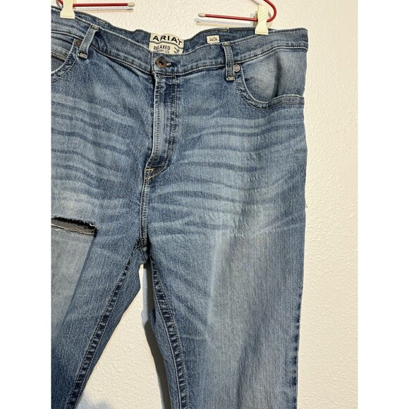 MEN'S ARIAT M4 STRAIGHT STOCKTON DENIM JEANS Light Wash 44 X 34 Faded Distressed - Picture 5 of 16